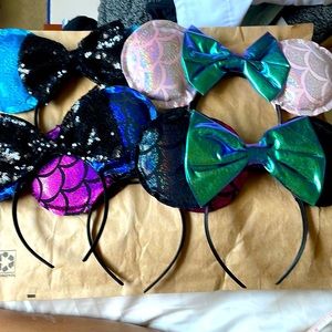 Mouse Ears Headband Seashell Scallop Iridescent Black Bow Teal Magenta